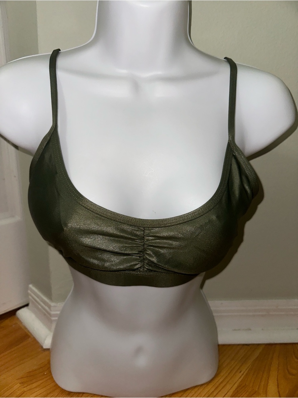 Olive Green Shimmery Bralette with Ruched Front koral
